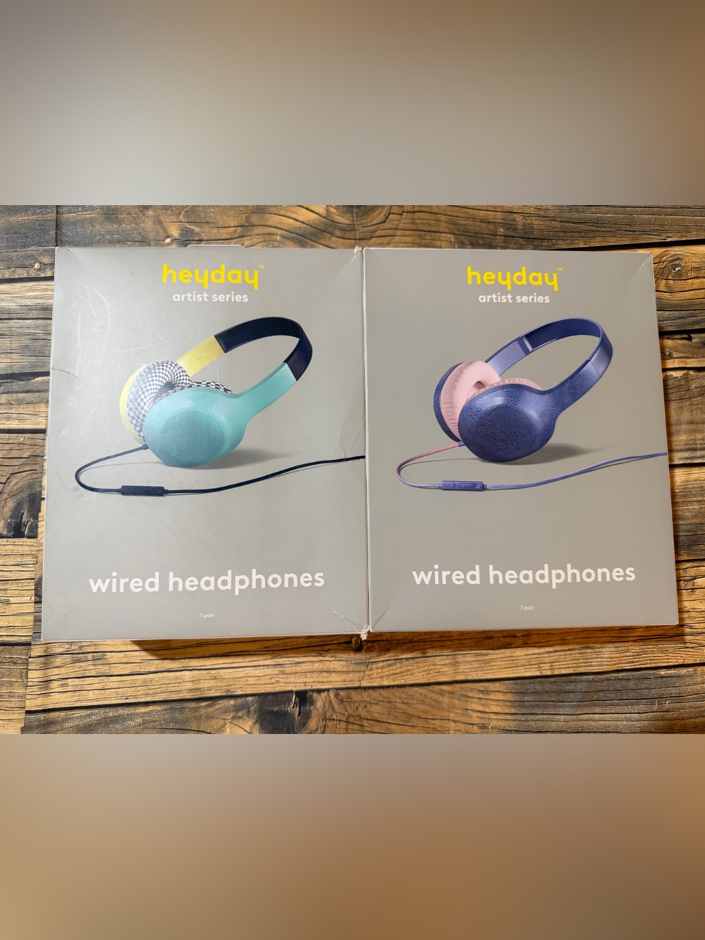 heyday Wired On-Ear Headphones – Teal/Navy and Purple/Pink Pairs